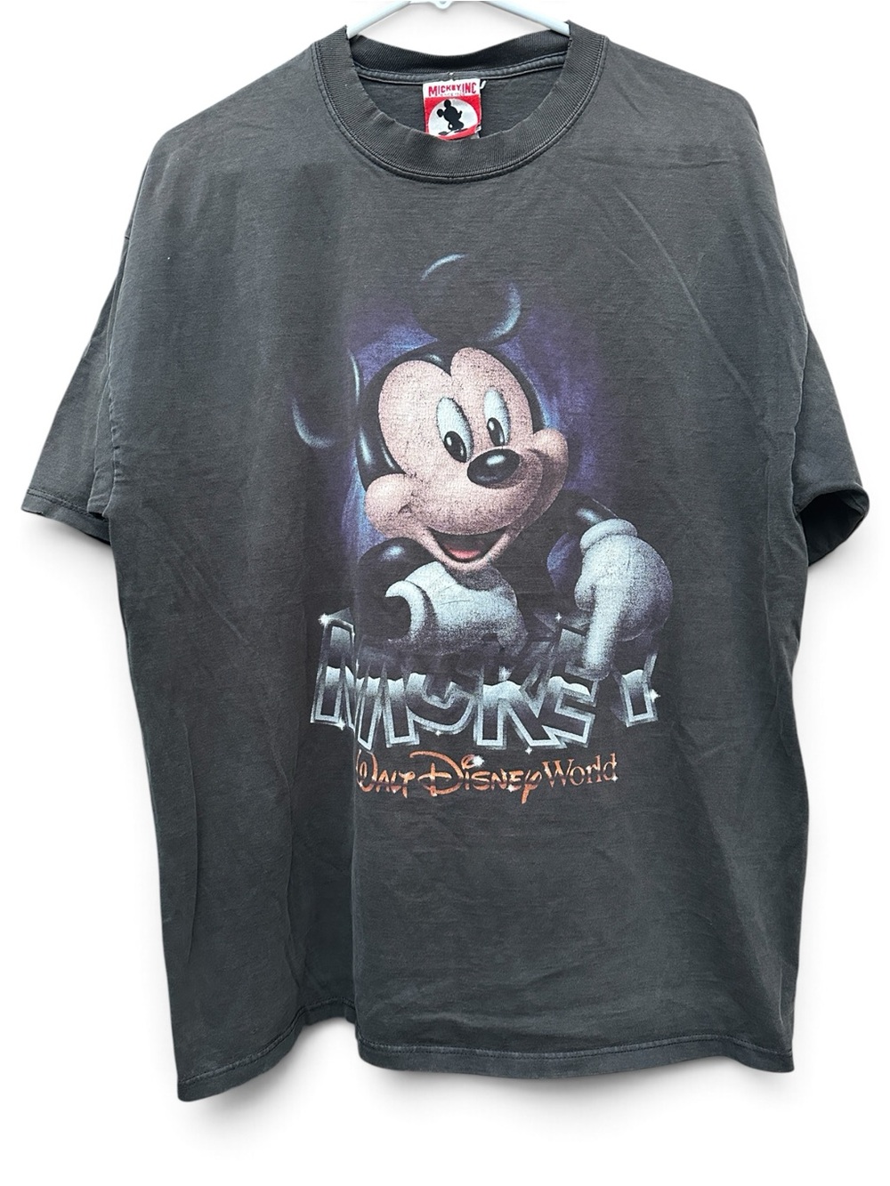 Disney Black Mickey Mouse Graphic Tee with White and Purple Accents